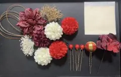 髪飾り　ダリア　赤　レッド　水引　ドライフラワー　前撮り結婚式卒業式成人式袴振袖