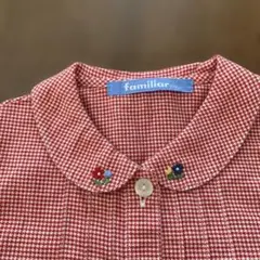 familiar⭐️赤白千鳥柄⭐️丸襟長袖シャツ⭐️綿100%