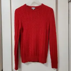 ユニクロ コットン×カシミヤ混 クールネックセーターレッド S レディース