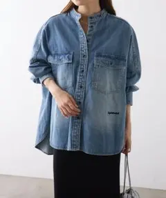 ヴィンテージライクデニムバンドカラーシャツ ピュアルセシン