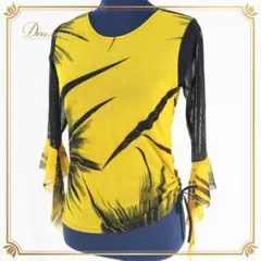 【美品 社交ダンス衣装】イエロー ブラック トップス ブラウス レッスン着 ラメ
