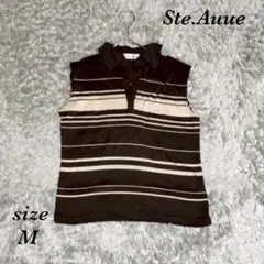 Ste.Auue (M) 襟つき スリットネック ボーダー 綿100%のサムネイル