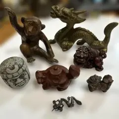 ペルー民芸品】黒石 彫刻 置物 4点セット ナスカの地上絵 コンドル