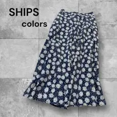 e1465☆SHIPS 花柄フレアロングスカート ネイビーのサムネイル