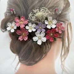 つまみ細工髪飾り　桜ピンク白紫　成人式　卒業式　袴　七五三