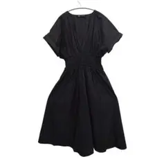 ZARA ザラ ウエストシャーリング Vネックロングワンピース ブラック 【L】