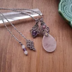 マクラメネックレス(ローズクォーツ)A217
