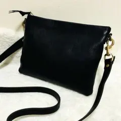 現行 極美品 SLOW.CO カーフ レザーショルダーバッグ 巾着 シボ革 黒