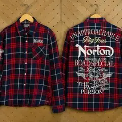 Norton ノートン チェックシャツ L 刺繍入り バイカー アメカジ 美品