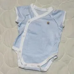 ファミリア ベビー肌着 ロンパース ブルー くま刺繍ボーダー柄