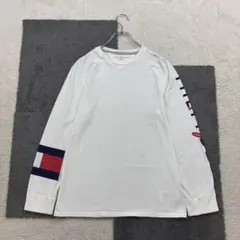 トミーヒルフィガー【M】白系 長袖グラフィックTシャツ 綿100％ ストレッチ