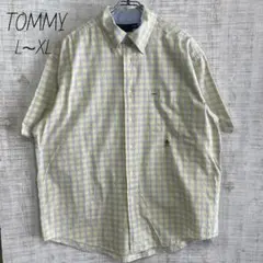 TOMMY トミーヒルフィガー 刺繍 半袖シャツ チェック 黄 L XL