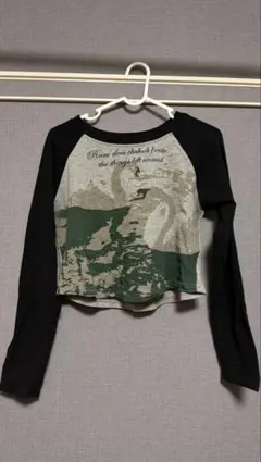 クロップド丈 ラグランTシャツ 山プリント