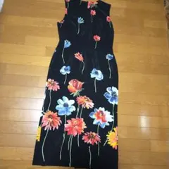 花柄ノースリーブロングワンピース１１号黒