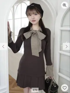 LIP SERVICE/(W)フロントZIPニットプリーツワンピース