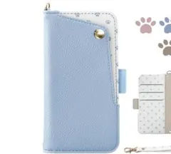 Xperia 10 VI ケース 手帳型 6.1インチ ブルー 猫 足跡