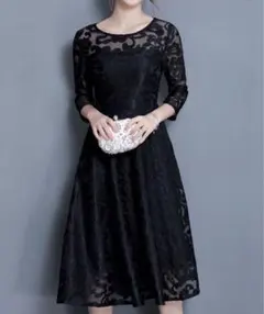 【新品】ワンピース ドレス 総レース 上品 パーティー 二次会　ブラック