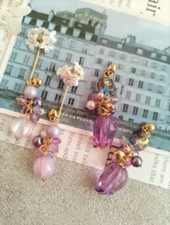 302★2ペア4個オリジナルチャーム、コネクター、マーブル、猫目、フラワービーズ