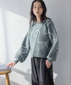 LOWRYSFARM エンブロイダリー2WAYカーディガン ブルー