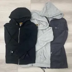 パーカー3点！パーカー付きジャケット3wayコート 春秋コート 黒 グレー
