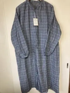 グレー系チェック柄長袖シャツワンピース