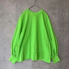 トラッツォドンナ グリーンブラウス フレア ボリューム袖 上品 ゆったり 春MLのサムネイル