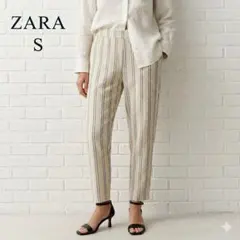 ZARA ザラ ストライプ柄 リラックスパンツ S ウエストゴム リネン風 美品