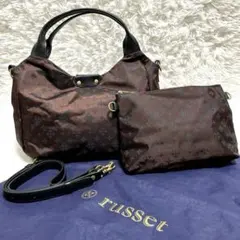 【美品 2way】ラシット ハンドバッグ ショルダーバッグ ポーチ付 ブラウン