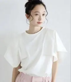 新品／BONJOUR SAGAN 【接触冷感】スクエアスリーブTシャツ／半袖／白のサムネイル