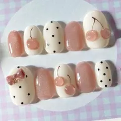ネイルチップ ショートオーバル 【サイズ▶︎１４３４８】 ピンク さくらんぼ