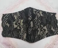 立体インナーマスク  黒  総レース コットンリネン オーガニック  大人用