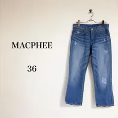 MACPHEE（36）クロップドストレートデニムパンツ　ブルー　日本製　綿100のサムネイル