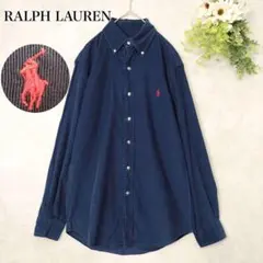 現行✨　ラルフローレン　コーデュロイシャツ　ネイビー　ポニー　赤刺繍　カスタム