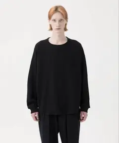 【L ブラック】MBハイエンド ワッフルカットソークルーネックのサムネイル
