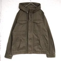 【GU】オリーブ ミリタリージャケット フード付き L フルジップ ポケット