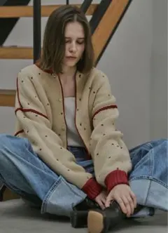 heart dot reversible knit cardigan