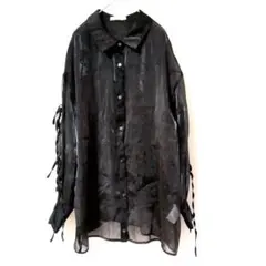 Chico ブラック シースルーシャツ 長袖 リボン 光沢感 ブラウス