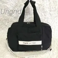 Ungrid 撥水軽量ソフトナイロン ロゴテープトラベルボストンバッグ ブラック
