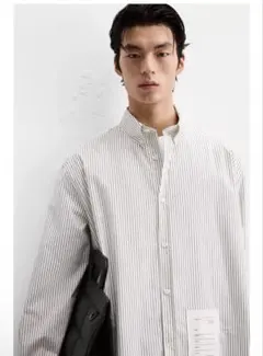 新品未使用ZARA アップリケ付きストライプ柄シャツ XL オーバーサイズ