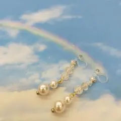 白系ビーズ　ノンホールピアス