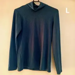 ユニクロ　ダークグリーン　リブ　ハイネック　極暖　長袖　レディース　L トップス