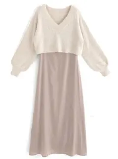 grl シャギーニットトップス×キャミワンピースセットアップ[kz313]新同