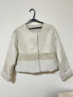 リバーシブル/ライトベージュ ボアジャケット ノーカラー