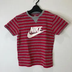 NIKE ナイキ ロゴプリント 半袖Tシャツ 140cm 赤/灰 ストライプ柄