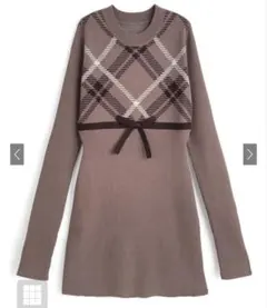 GRL チェック柄ニットワンピース ウエストリボン付き ru1354