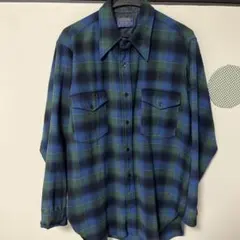 70s Pendleton 長袖ネルシャツ 青緑チェック