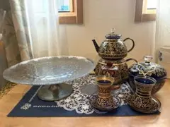 トルコ製ガラスのティーセット6点　ガラス製チャイダンルック トルコ製ガラスのティーセット6点 ガラス製チャイダンルック - メルカリ
