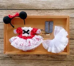 JANAYA ハンドメイド　オビツ11服　赤色水玉柄ワンピース　4点セット