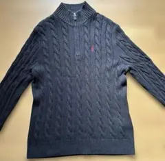 Polo Ralph Lauren 黒 ケーブル編み ハーフジップニット