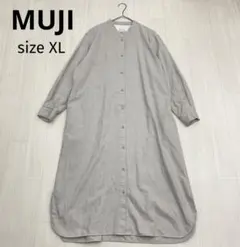 ◆ 無印良品 MUJI スタンドカラー フランネル 長袖 シャツ ワンピース